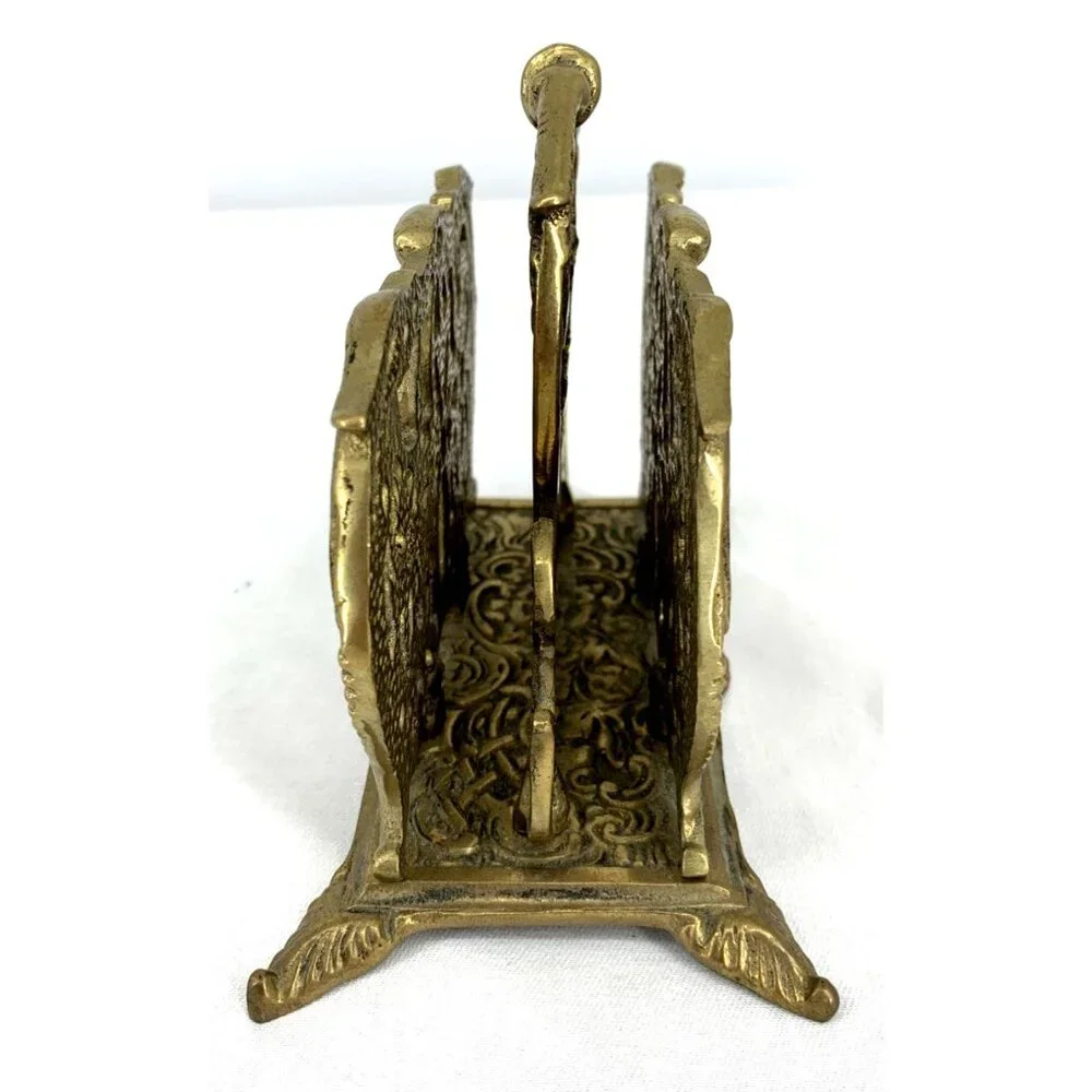 Brass Letter Napkin Holder Desk Organizer Floral Baroque Ornate Heavy 6" - Picture 2 of 6